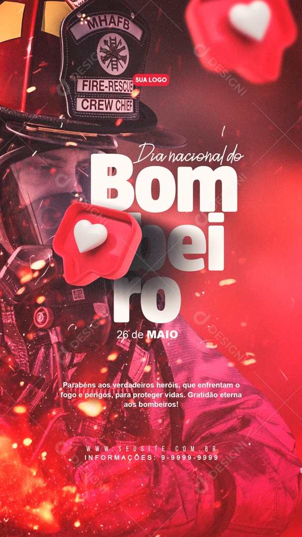 Social Media Story Dia Nacional Do Bombeiro 26 De Maio Verdadeiros Heróis PSD Editável