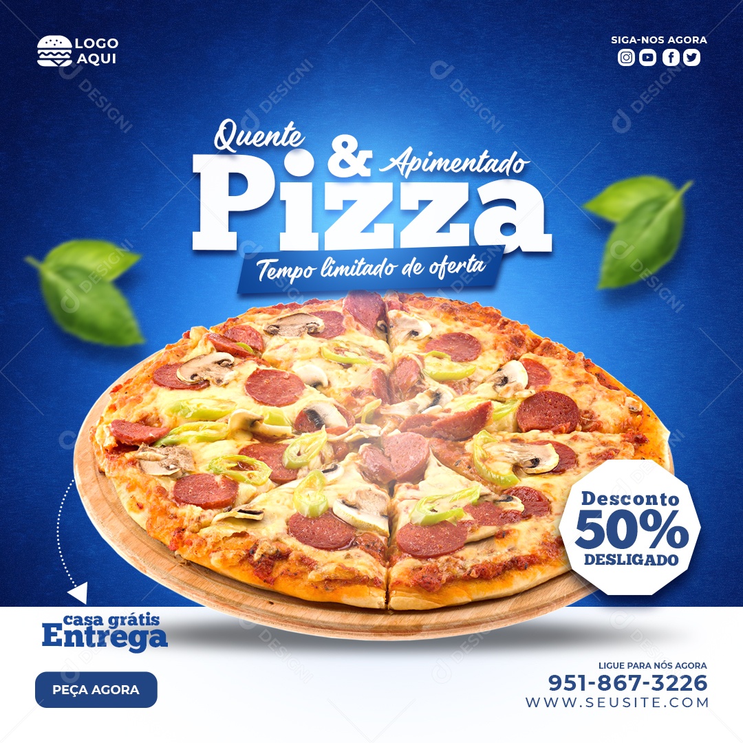 Social Media Pizza Quente e Apimentada Oferta Limitada PSD Editável