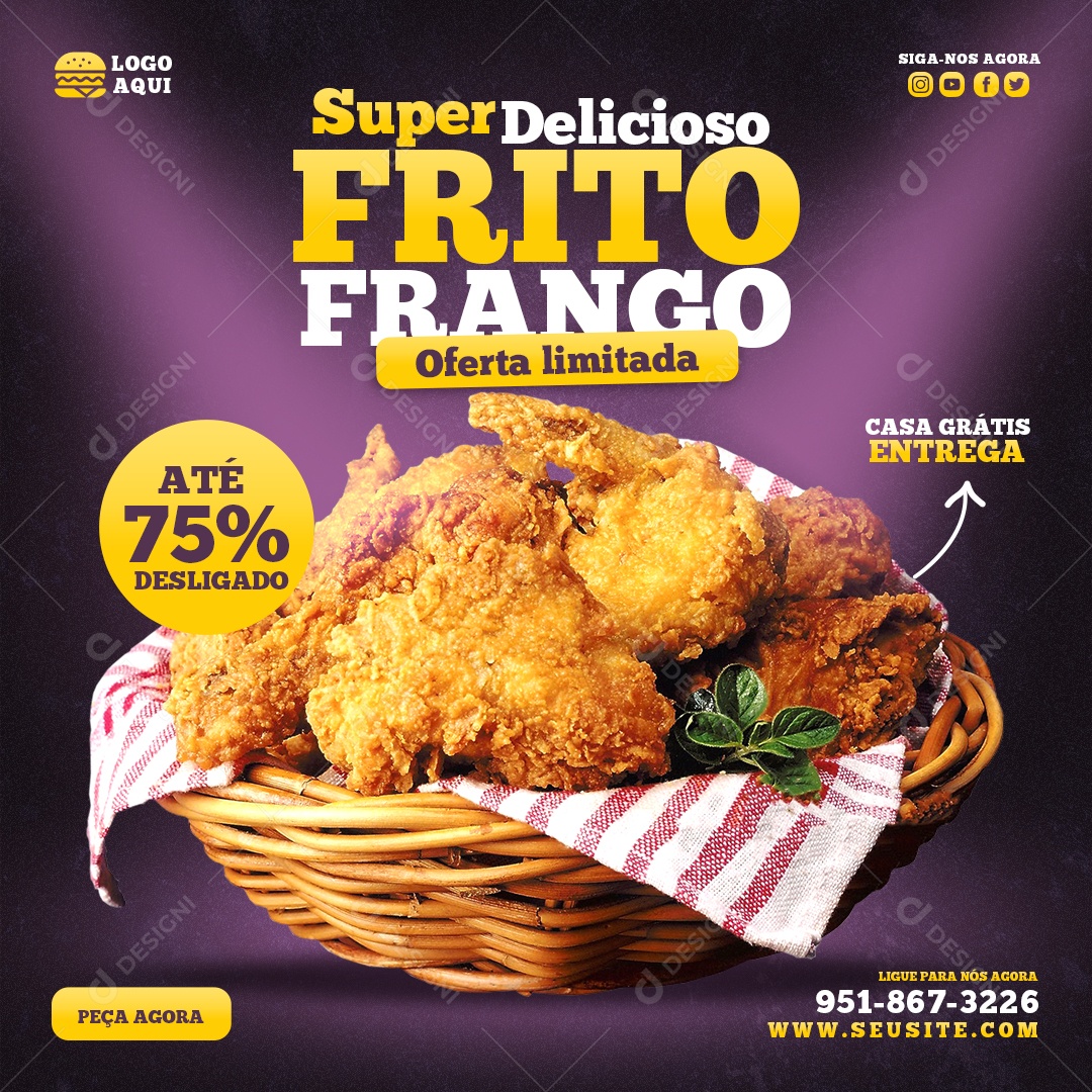 Social Media Delicioso Frango Frito Até 75% Desligado PSD Editável