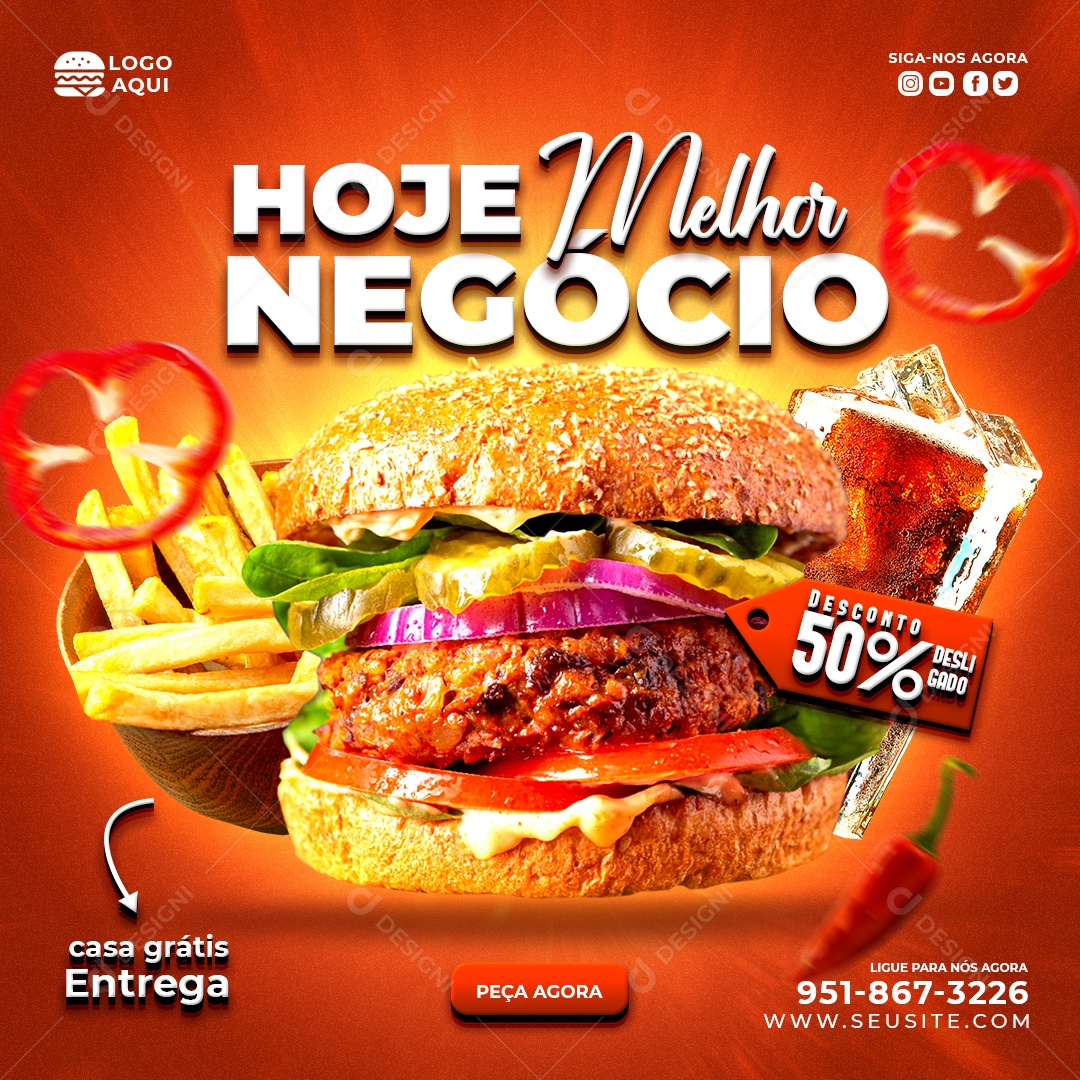 Social Media Hambúrguer 50% Desconto PSD Editável