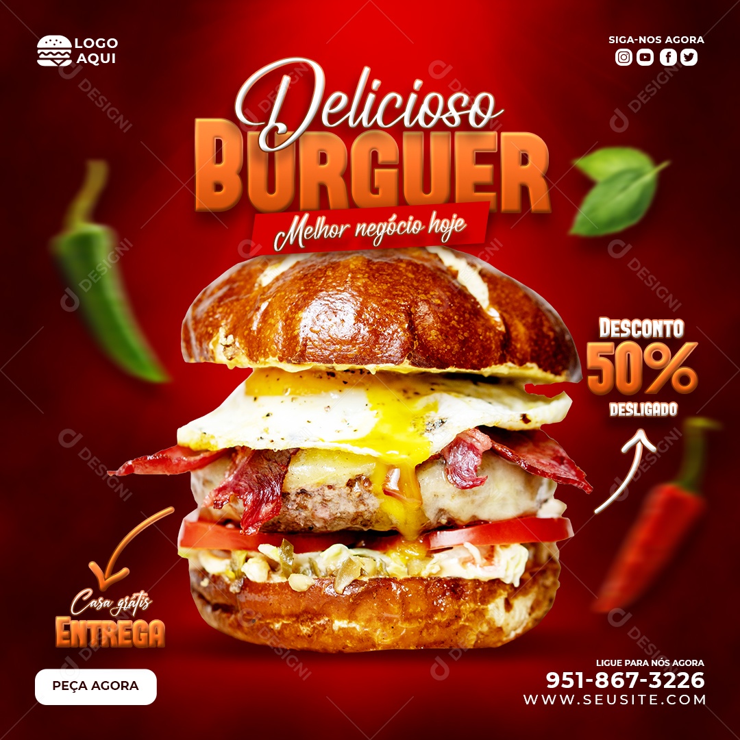 Melhor Negocio Hoje Delicioso Burguer Social Media PSD Editável