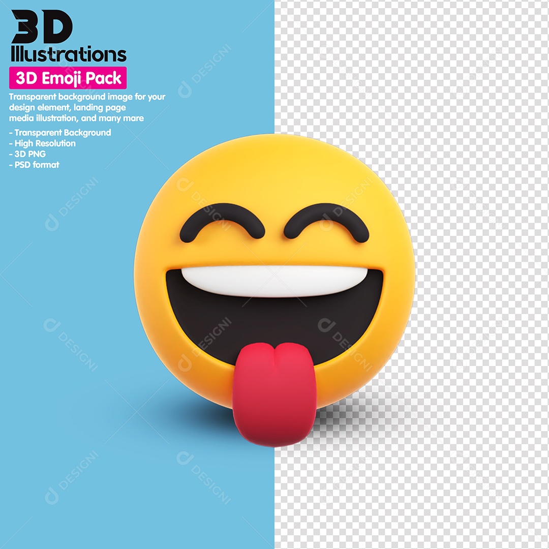 Emoji Sorrindo Com Língua Para Fora Fechada Escuros Elemento 3D Para Composição PSD