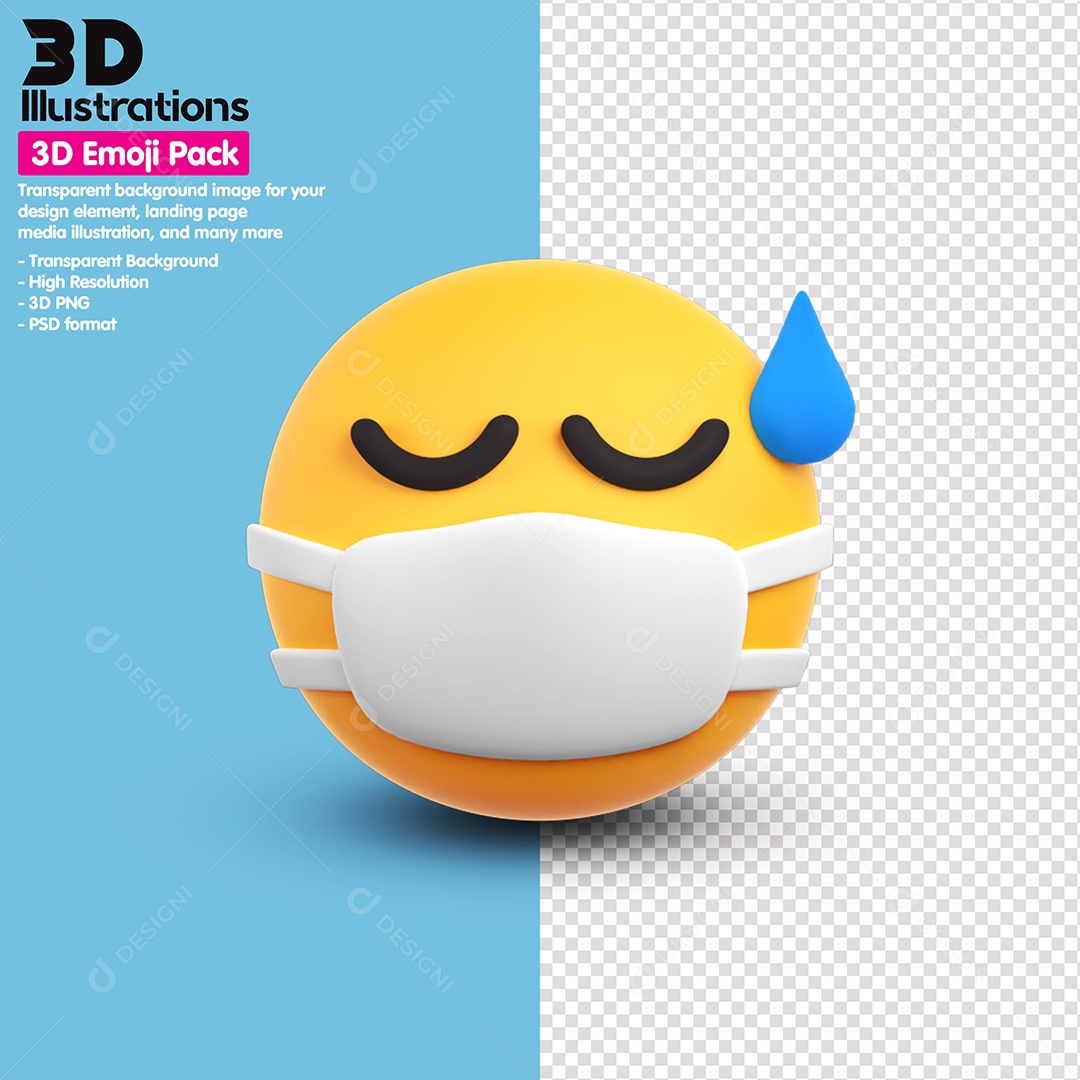 Emoji Doente Fechada Escuros Elemento 3D Para Composição PSD