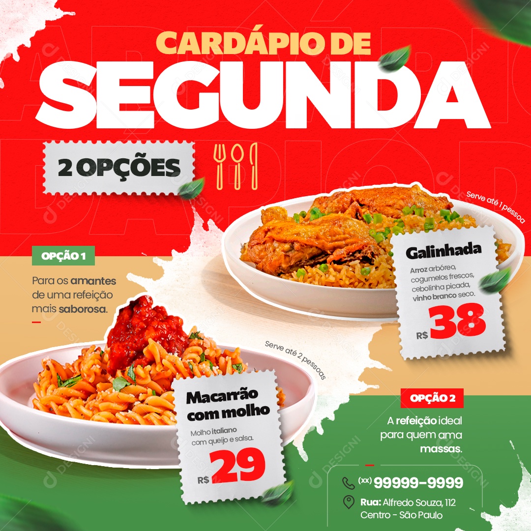 Cardápio de Segunda Feira Social Media PSD Editável