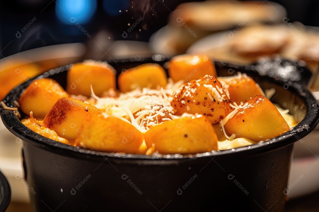 Dadinhos de tapioca fritos com queijo de coalho em mesa decorada para a festa junina. São João.