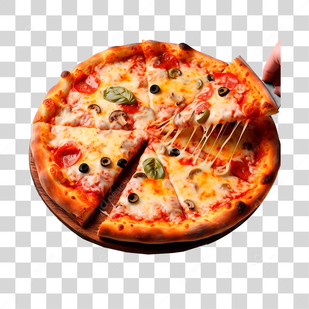 Elemento 3D Pizza em Fatias para Composição PNG Transparente