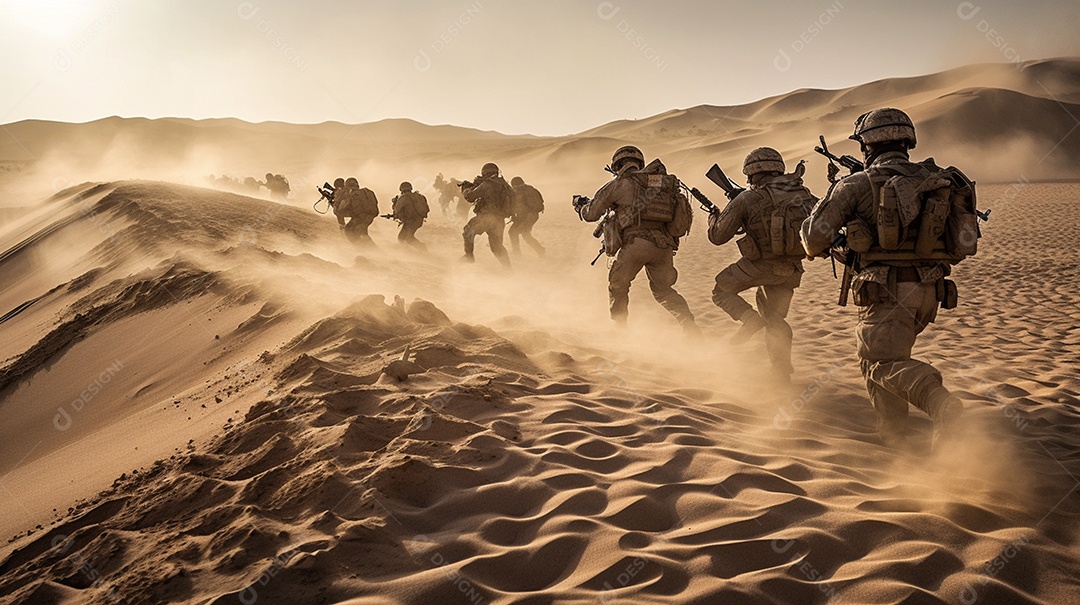 Soldados no deserto vão para a guerra
