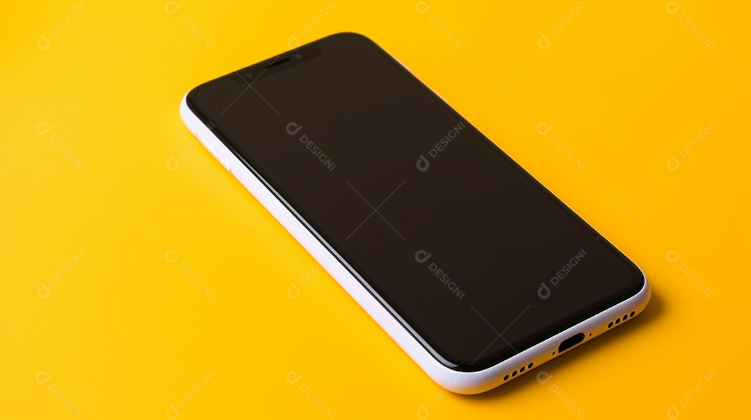 Smartphone com a tela preta em fundo isolado amarelo