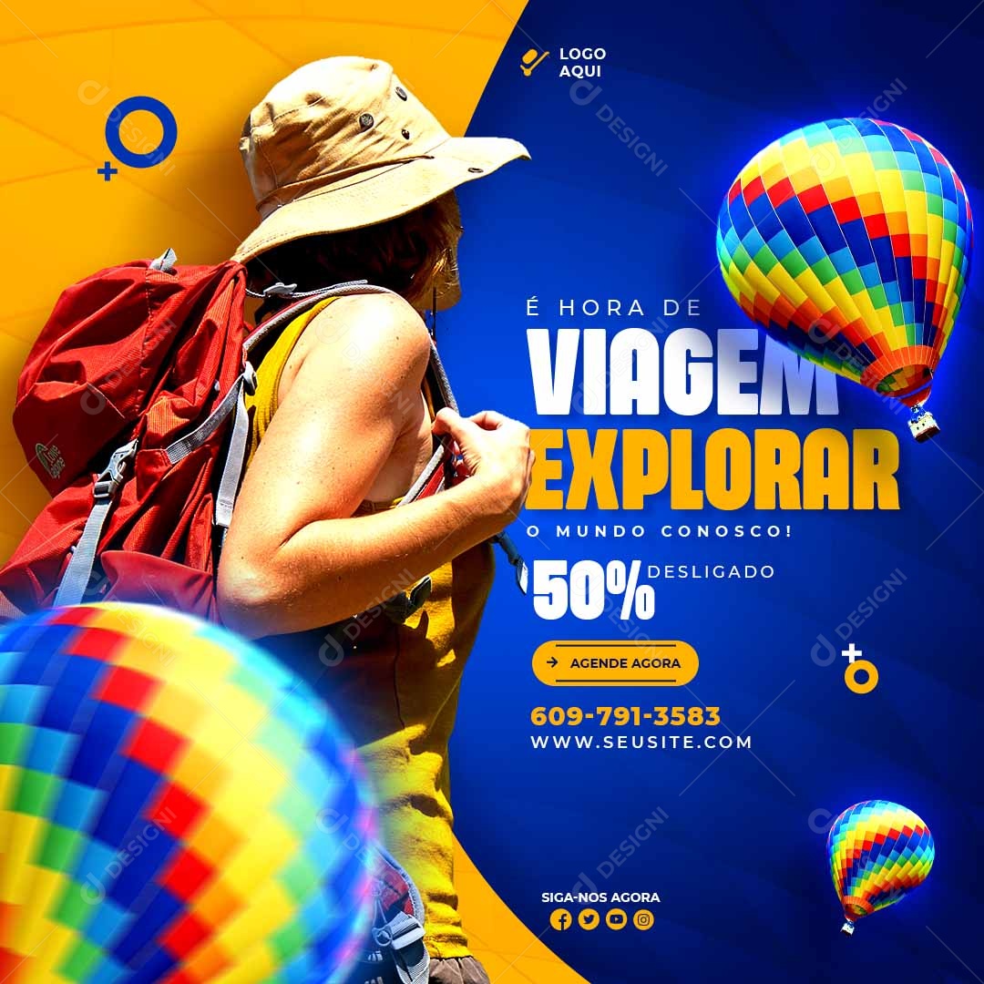 Chegou a Hora de Explorar o Mundo Social Media PSD Editável