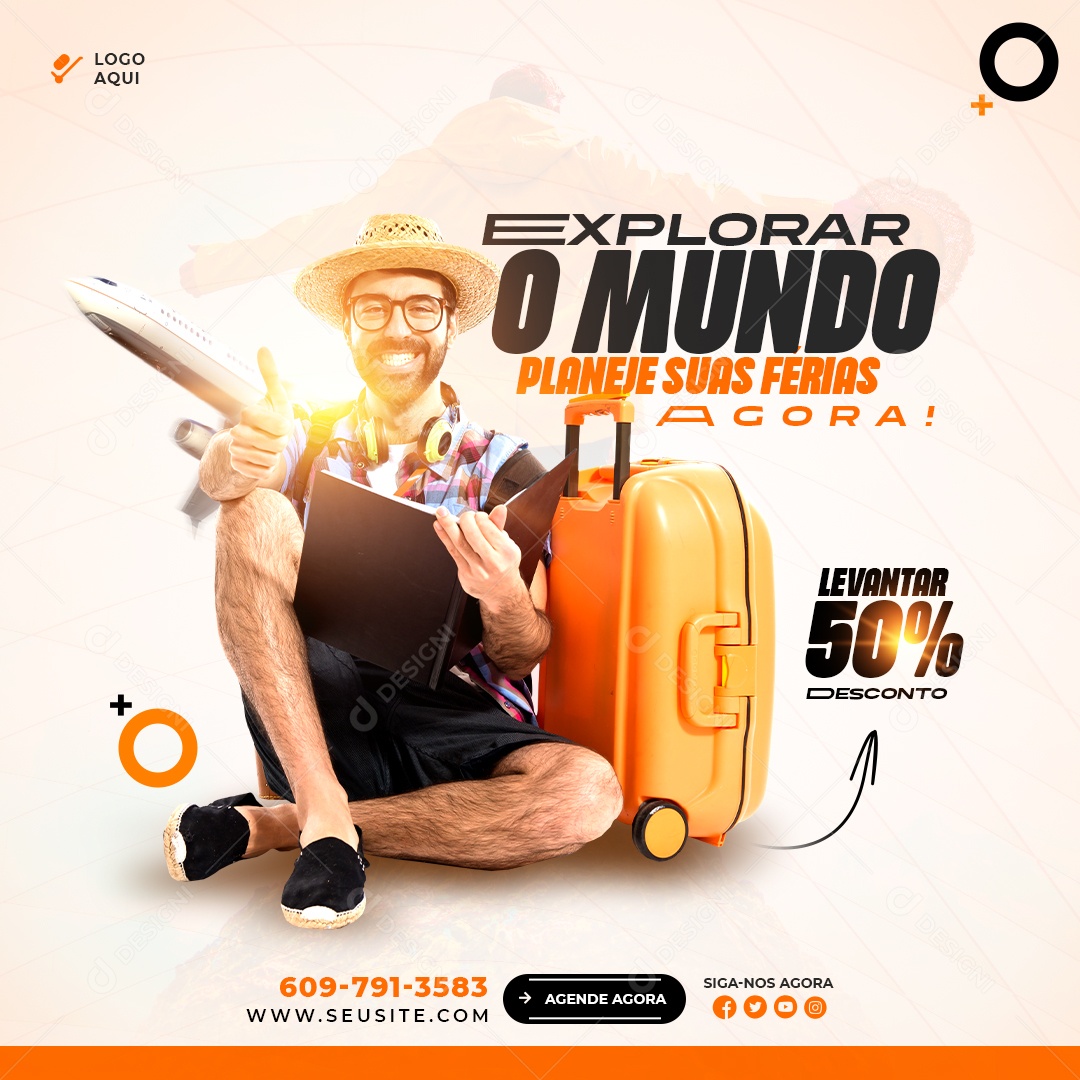 Explore o Mundo Planeje Suas Férias Social Media PSD Editável