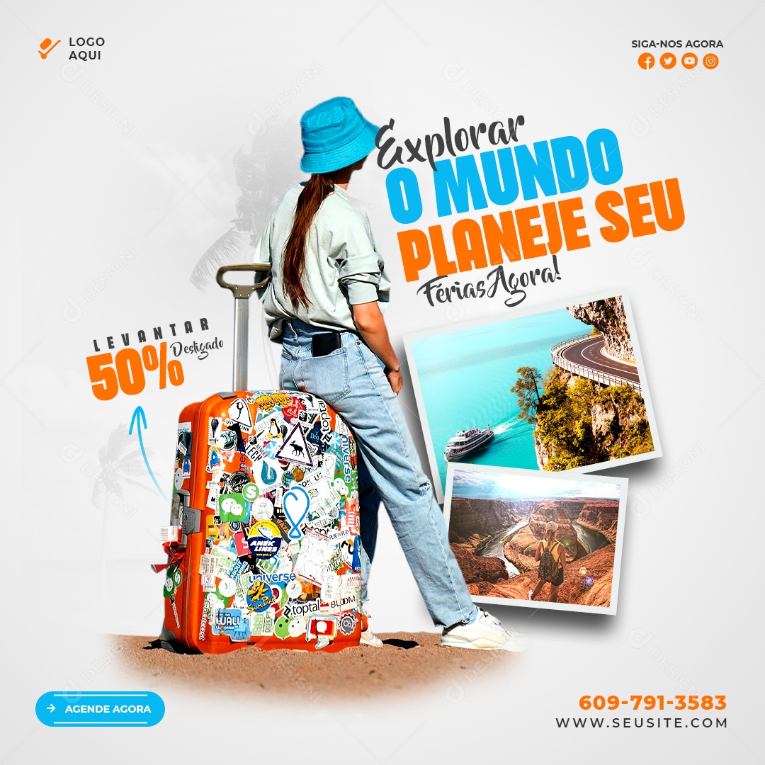 Explorar o Mundo Planeje Seu Turismo Social Media PSD Editável