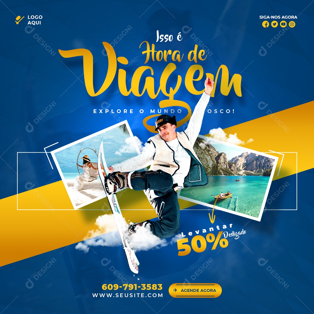 Isso e Hora de Viagem 50% de Desconto Social Media PSD Editáel