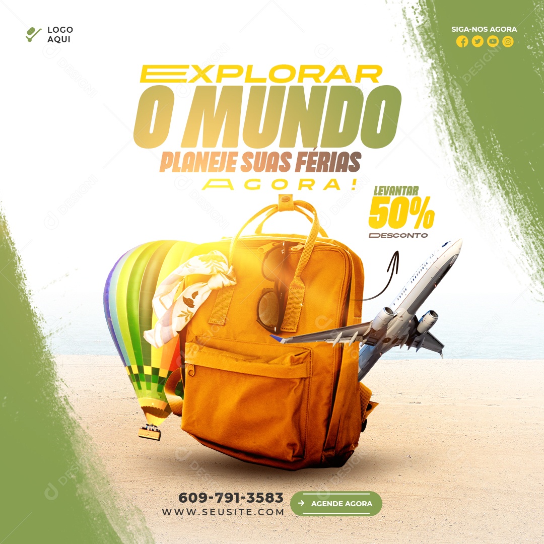 Explorar o Mundo Planeje Suas Viagens Social Media PSD Editável