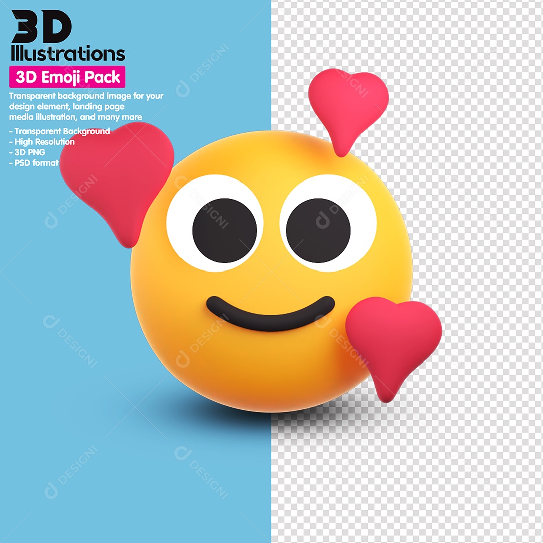 Emoji Com Corações Elemento 3D Para Composição PSD