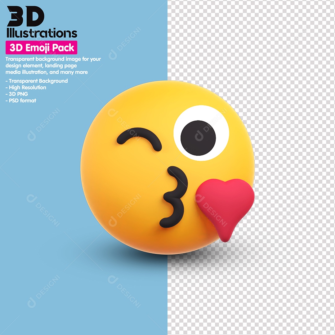 Emoji Mandando Beijo Com Coração Elemento 3D Para Composição PSD