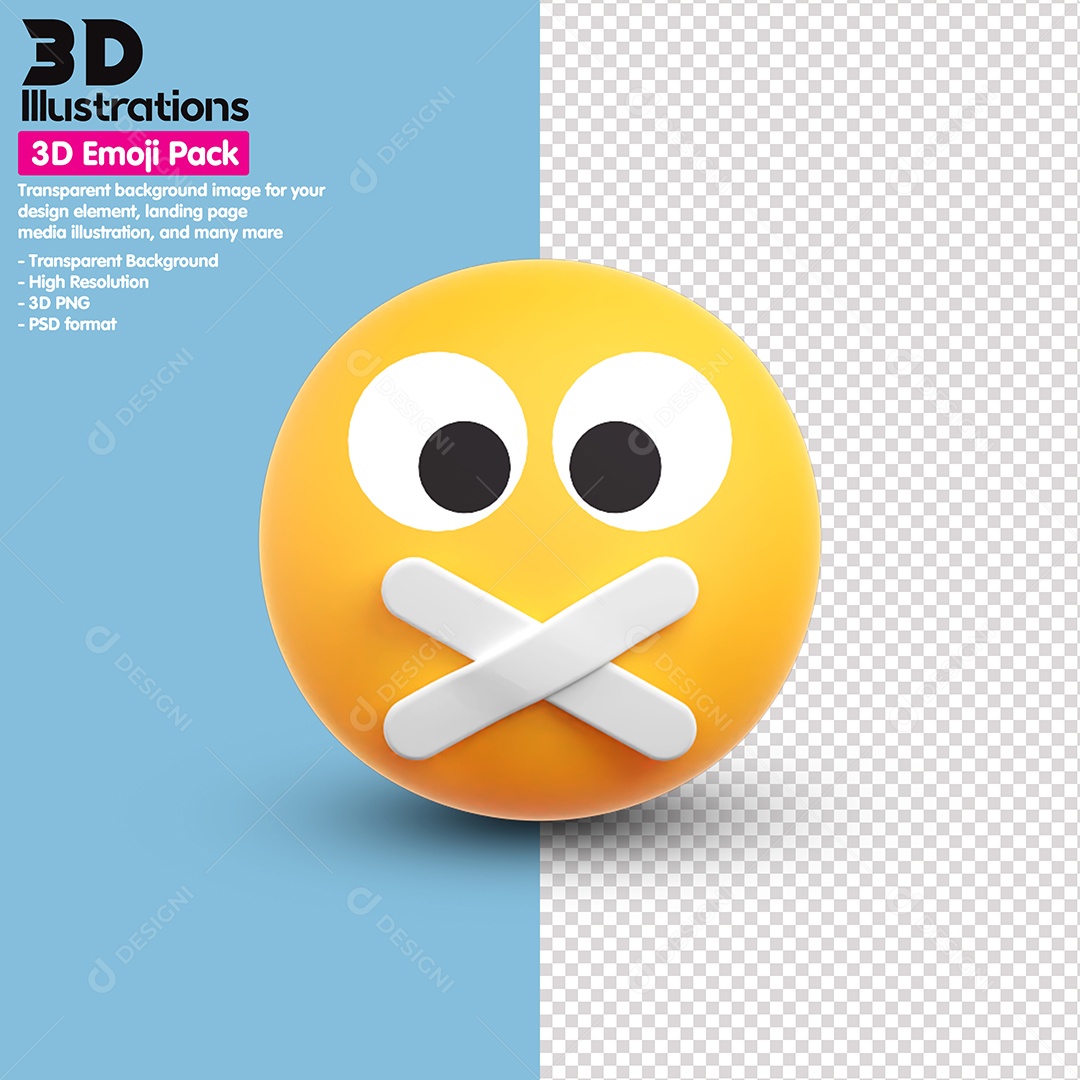 Emoji Com Boca Tampada Elemento 3D Para Composição PSD