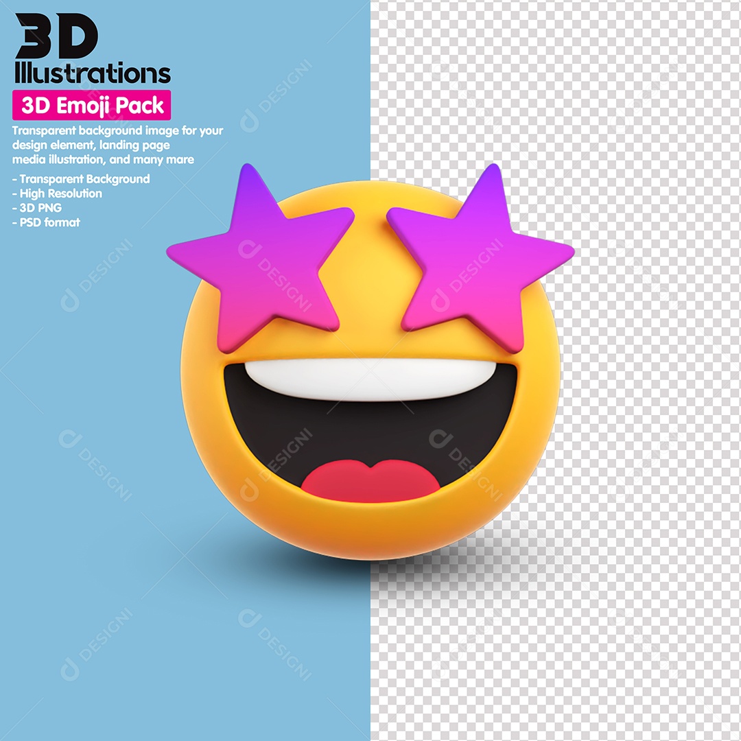 Emoji Com Olho De Estrelinha Elemento 3D Para Composição PSD