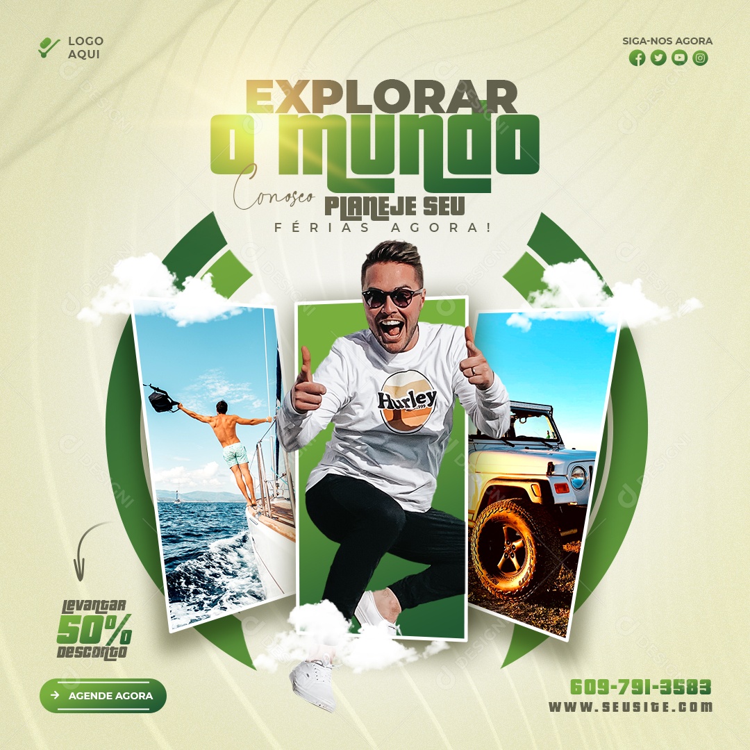 Planeje Suas Férias Explore o Mundo Social Media PSD Editável