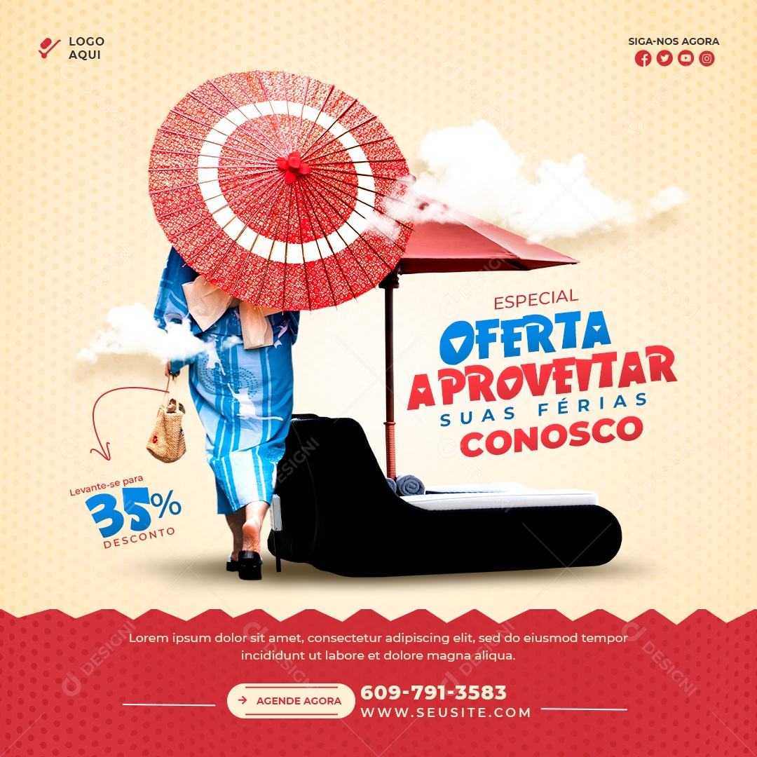 Oferta Especial Aproveite Suas Férias Conosco Social Media PSD Editável