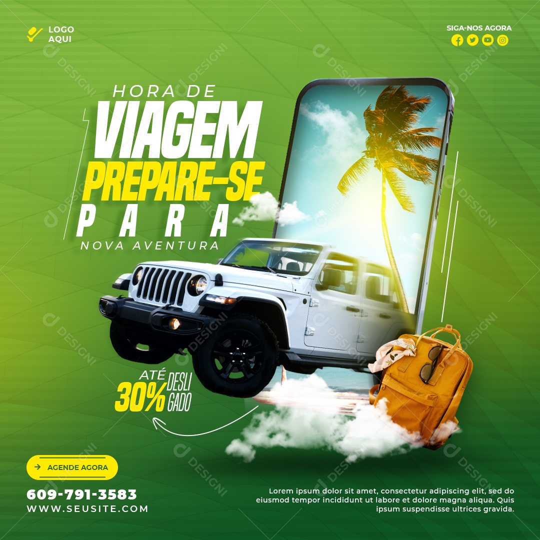 Hora da Viagem Prepare-se Para Aventura Social Media PSD Editável