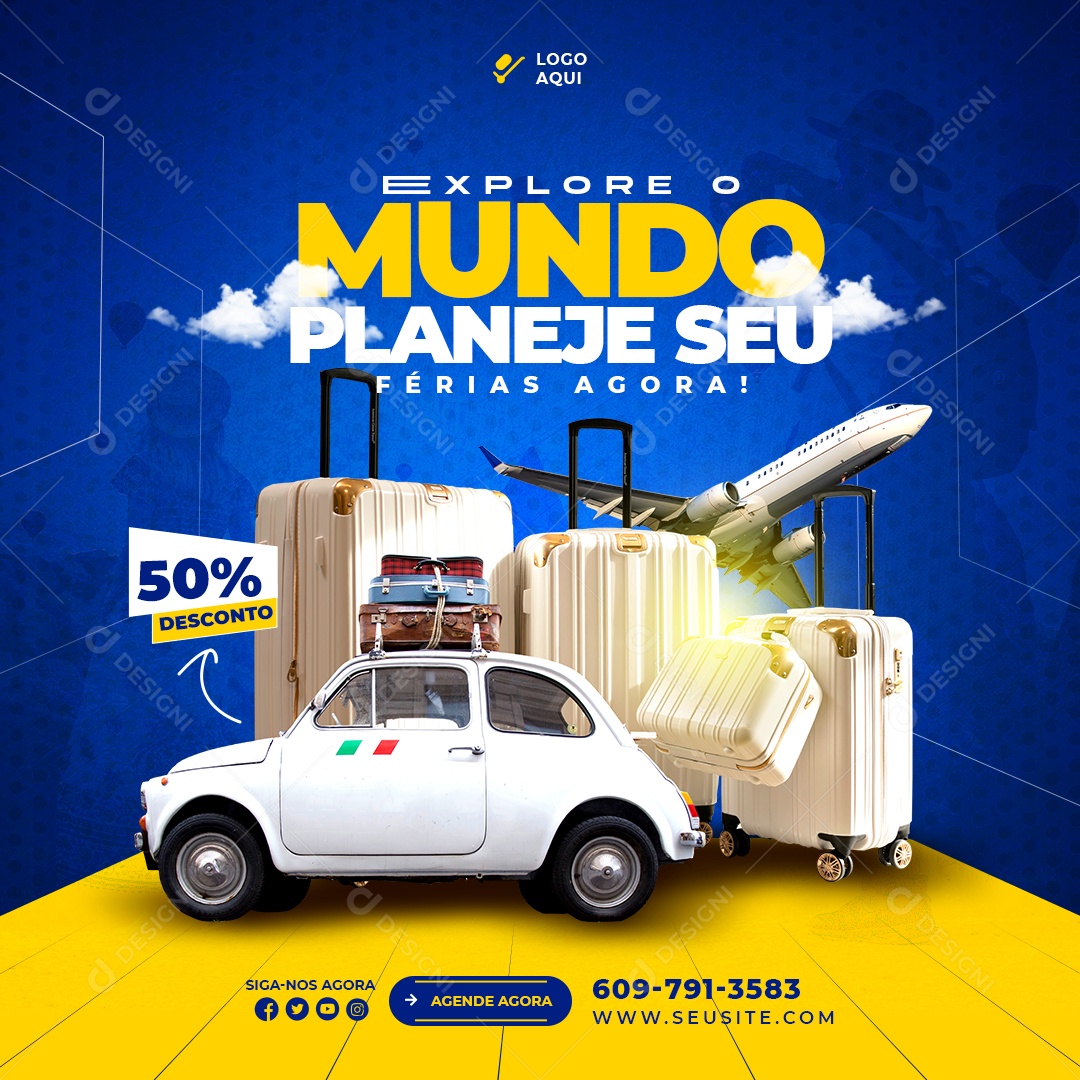 Explore o Mundo Planeje Suas Férias Social Media PSD Editável