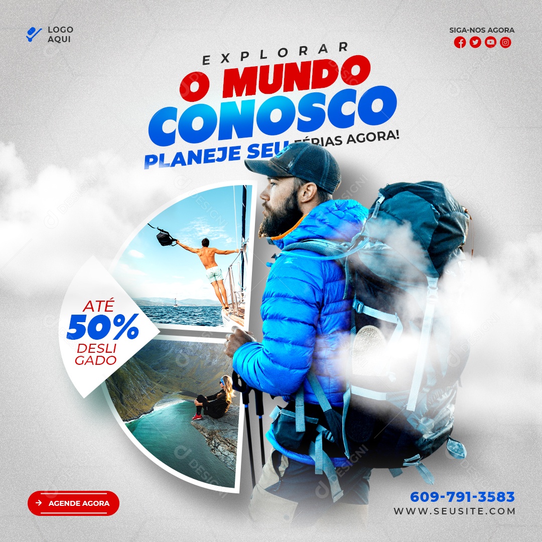 Explore Mundo Conosco Social Media PSD Editável