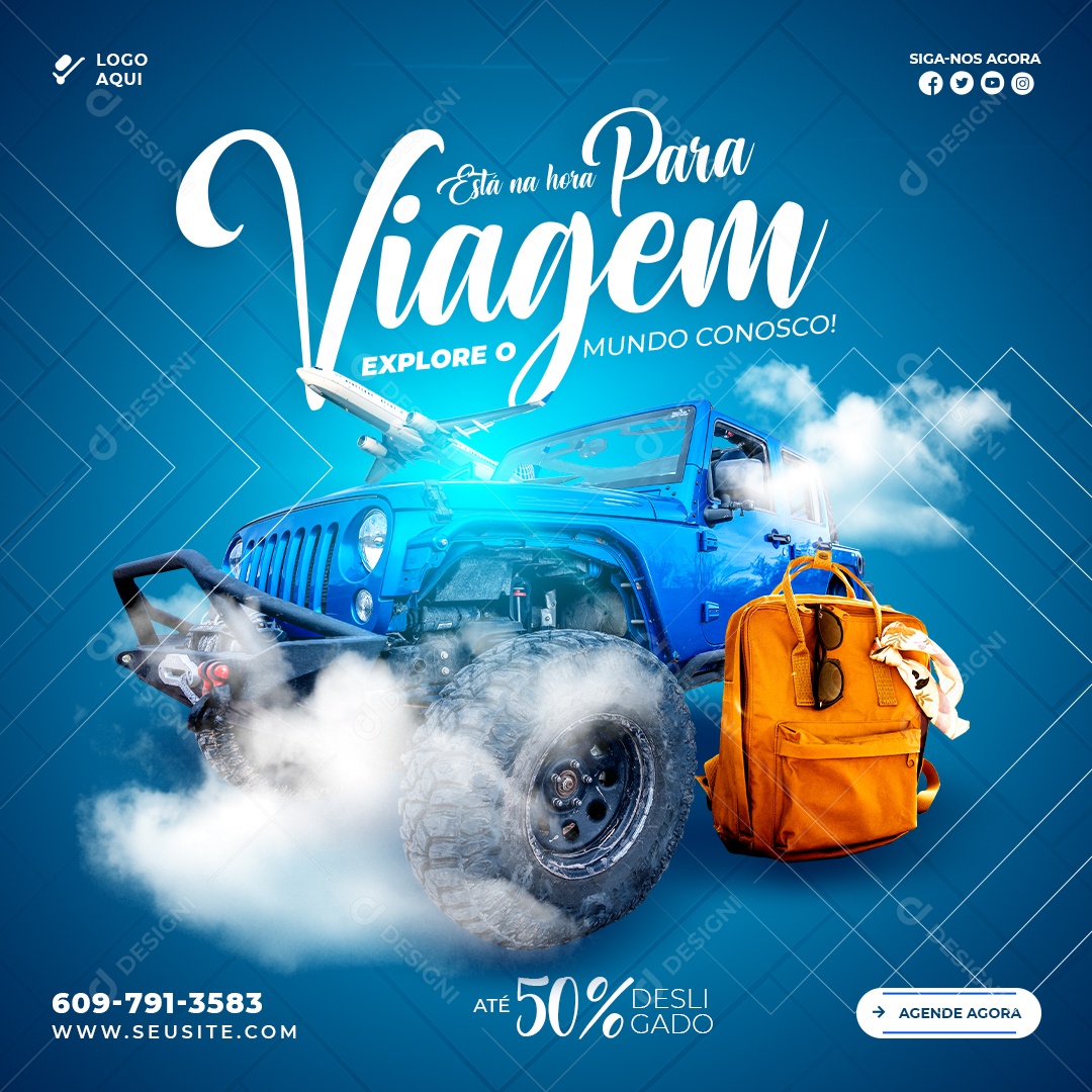 Está na Hora da Sua Viagem Social Media PSD Editável