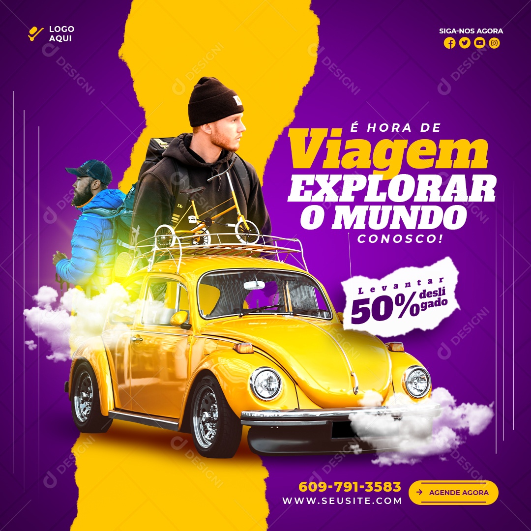 É Hora da Viagem Planeje Suas Férias Social Media PSD Editável