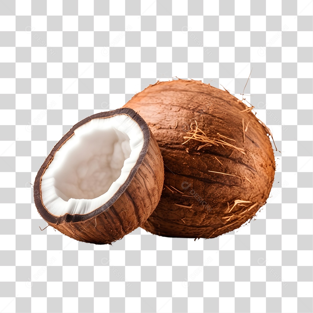 Coco partido ao meio maduro e fresco PNG Transparente