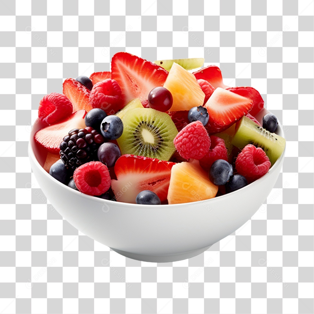 Salada de frutas sobre tigela PNG Transparente