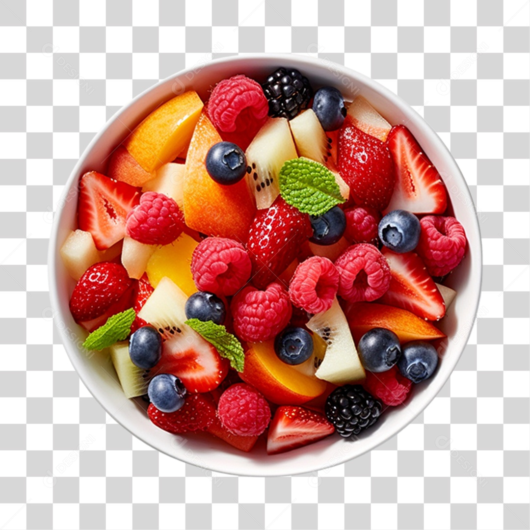 Salada de frutas sobre tigela PNG Transparente