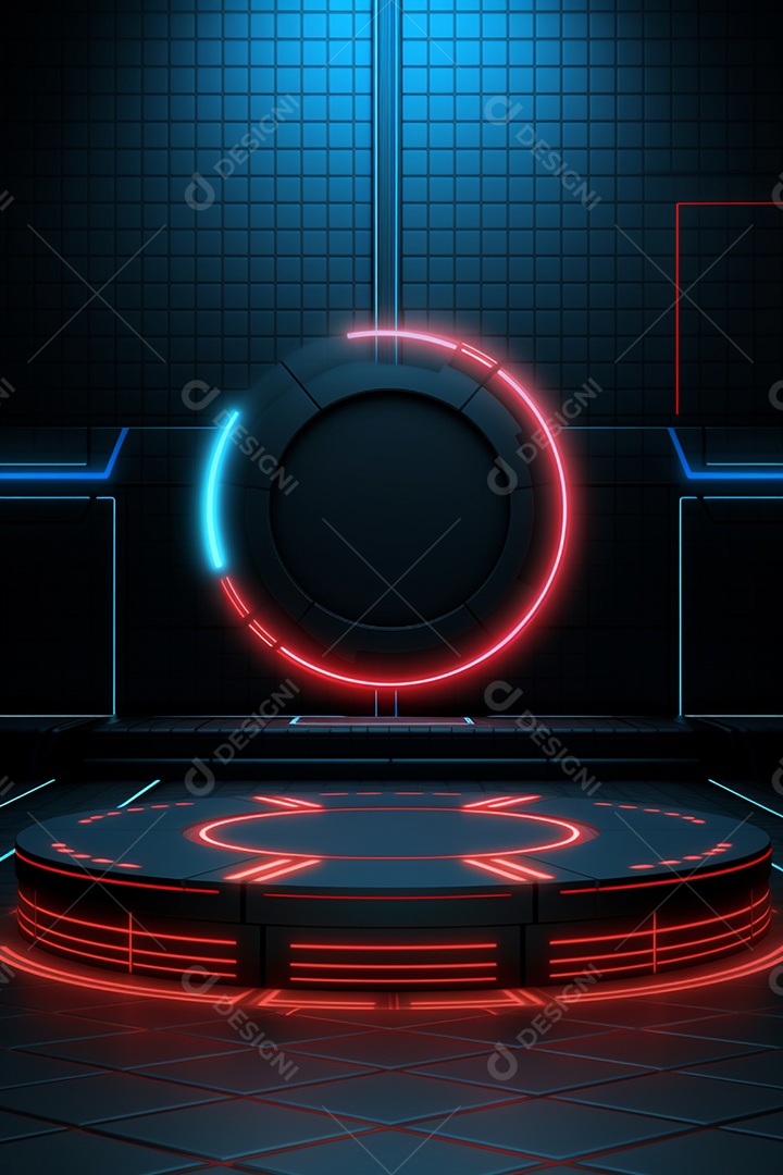 Cenário de um palco com luzes ao fundo