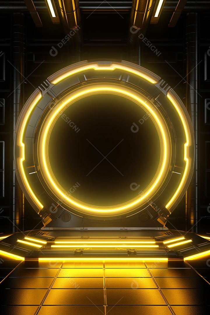 Cenário de um palco com luzes ao fundo