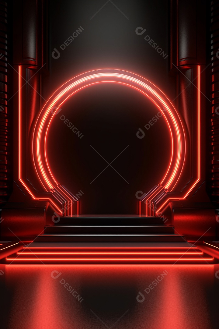 Cenário de um palco com luzes ao fundo