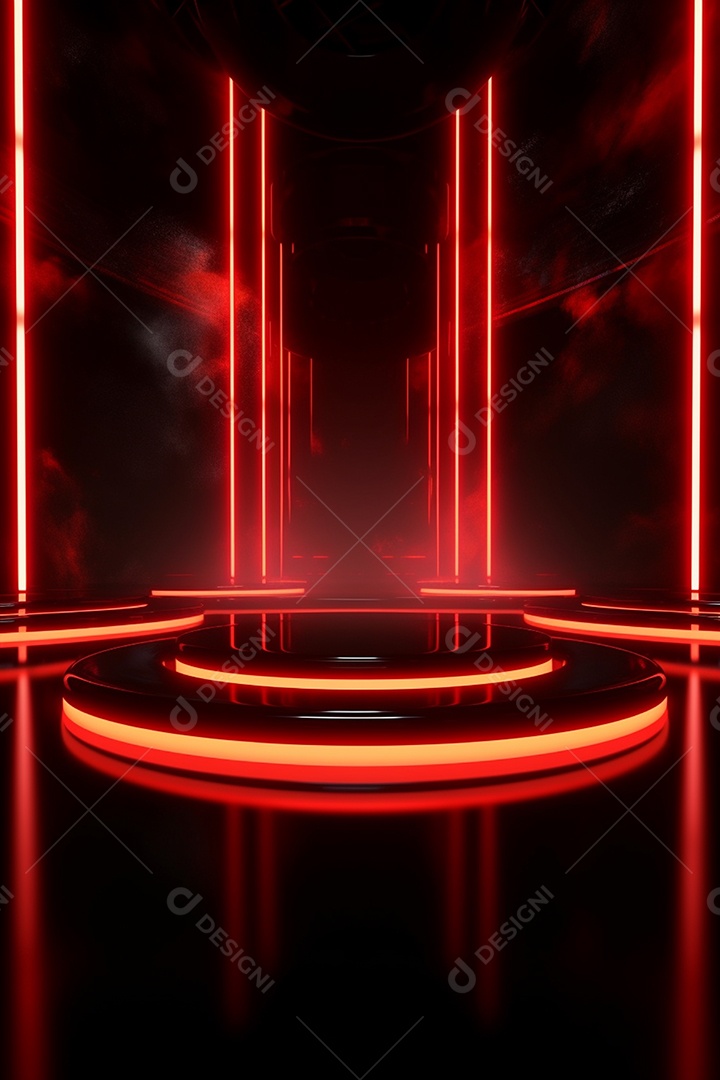 Cenário de um palco com luzes ao fundo