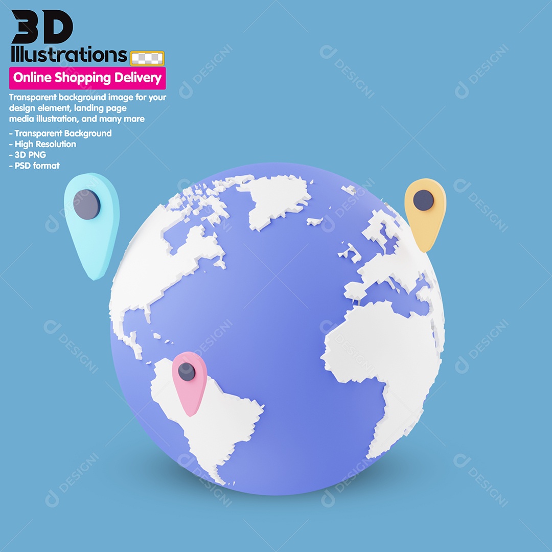 Mapa Com Localização  Elemento 3D Para Composição PSD