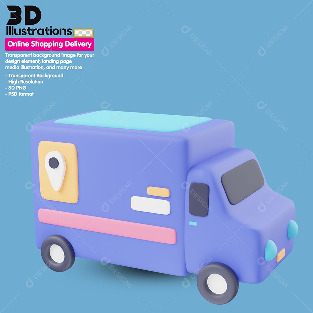Caminhão De Entrega Elemento 3D Para Composição PSD