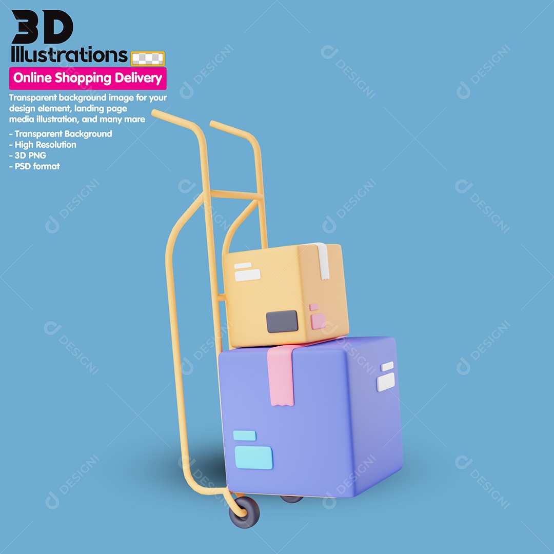 Carinho De Mercadoria Elemento 3D Para Composição PSD