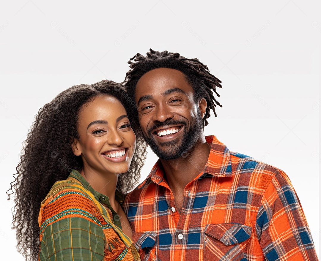 Lindo casal negro sorridentes em fundo branco