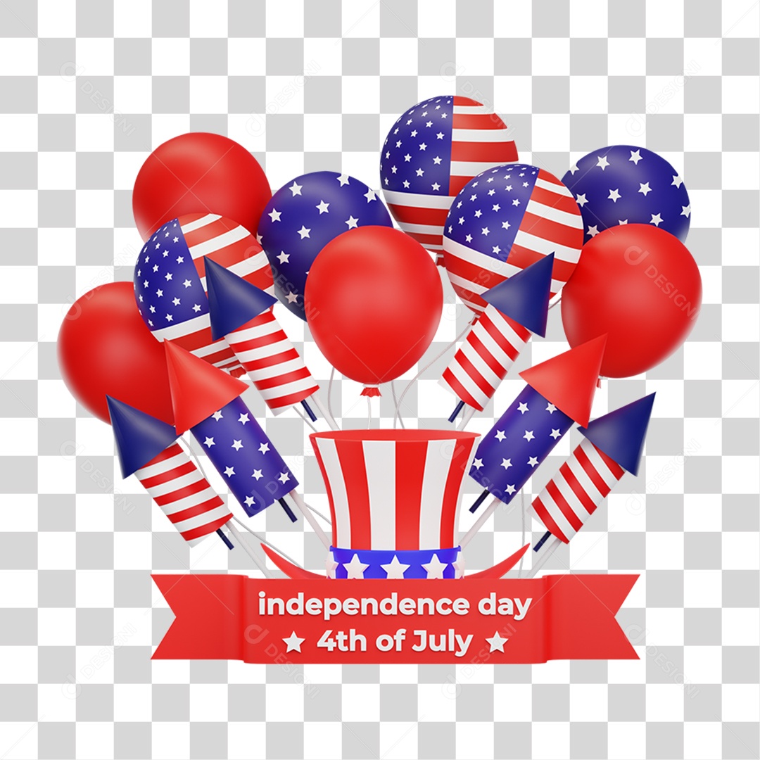 Elemento 3D 4 de Julho Dia da Independência dos Estados Unidos para Composição PNG Transparente