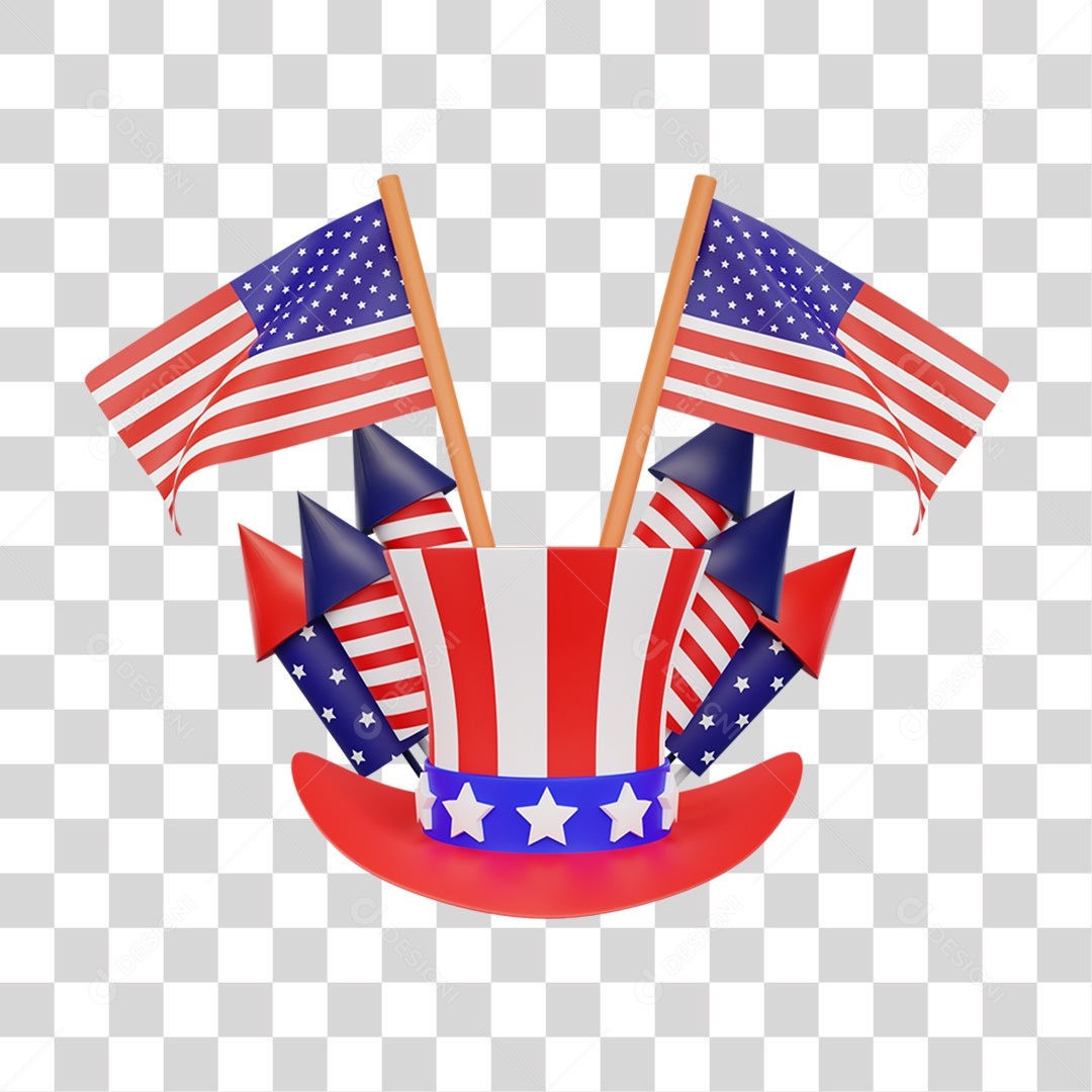 Elemento 3D 4 de Julho Dia da Independência dos Estados Unidos para Composição PNG Transparente