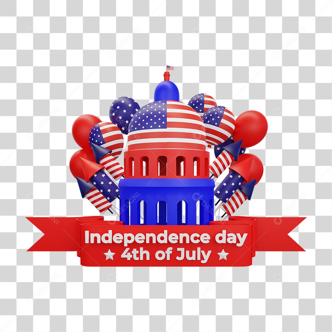 Elemento 3D 4 de Julho Dia da Independência dos Estados Unidos para Composição PNG Transparente