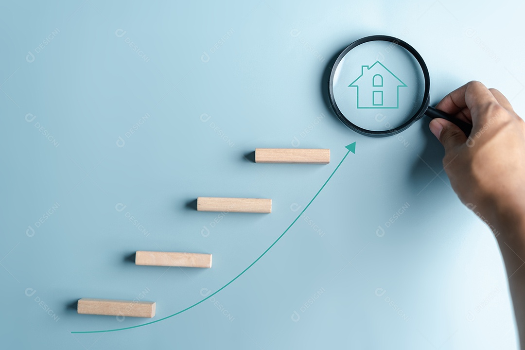 Passos comprando casa. escada de sucesso, seguro de casa, agência imobiliária.