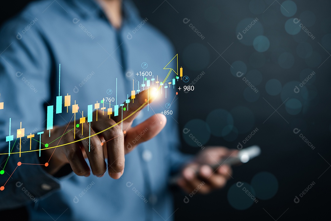 Valor do mercado de ações do investidor de empresários. investimento e analisar dados de negociação.