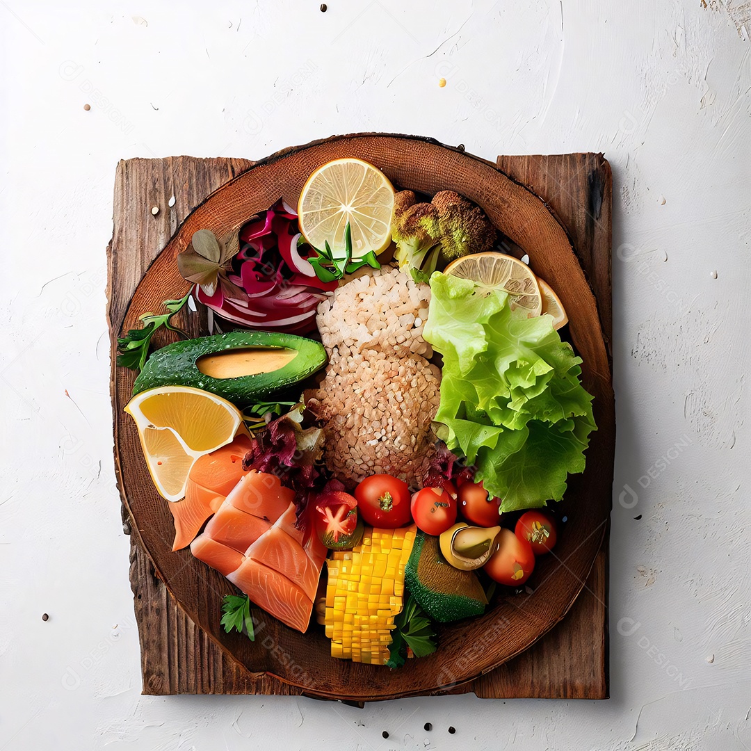 Prato saudável com frutas verduras e legumes