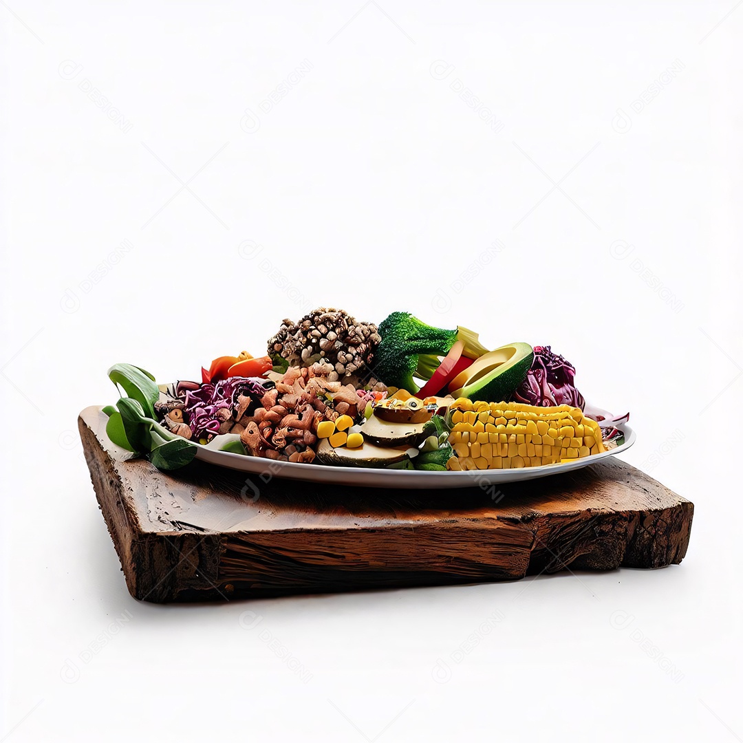 Prato de vegetais e legumes em fundo branco