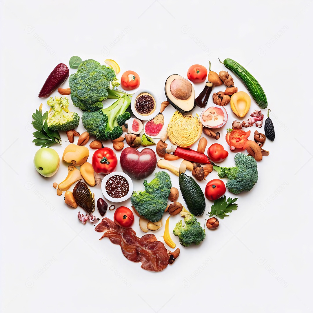 Coração com vegetais e legumes