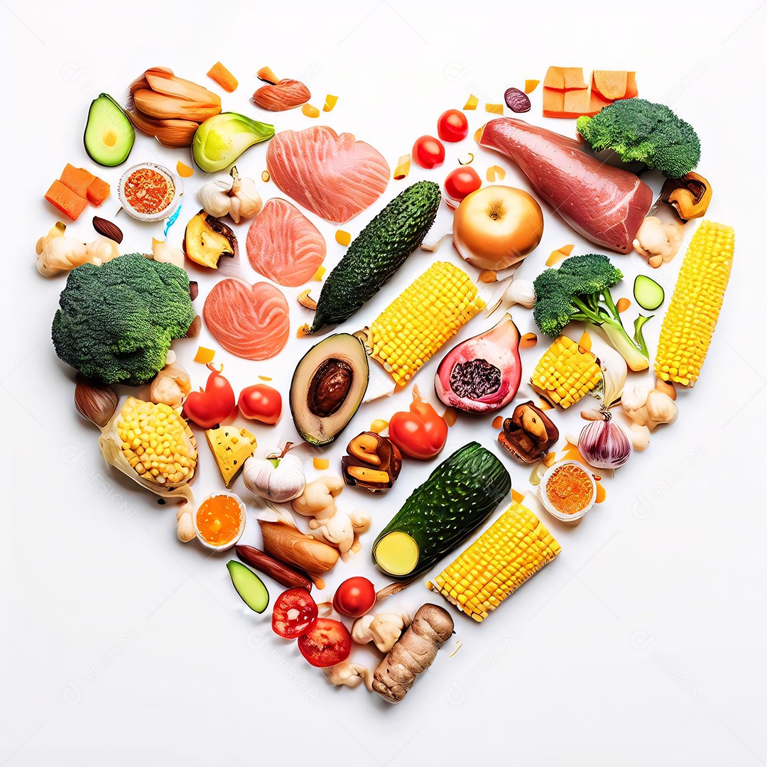 Coração com vegetais e legumes