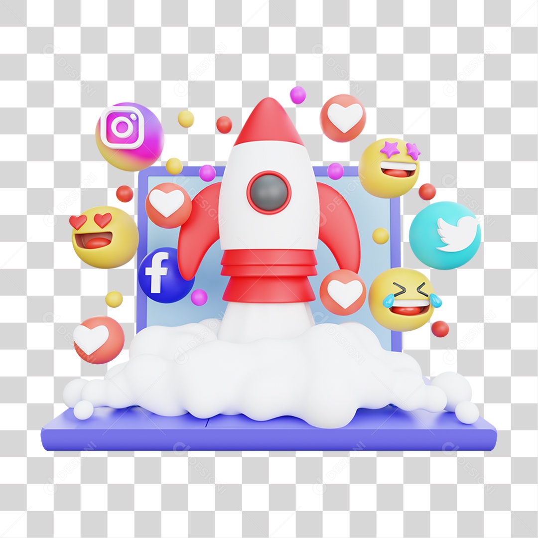 Elemento 3D Marketing Digital para Composição PNG Transparente