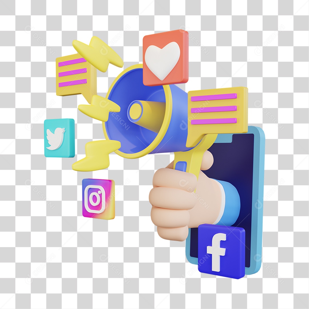 Elemento 3D Marketing Digital para Composição PNG Transparente